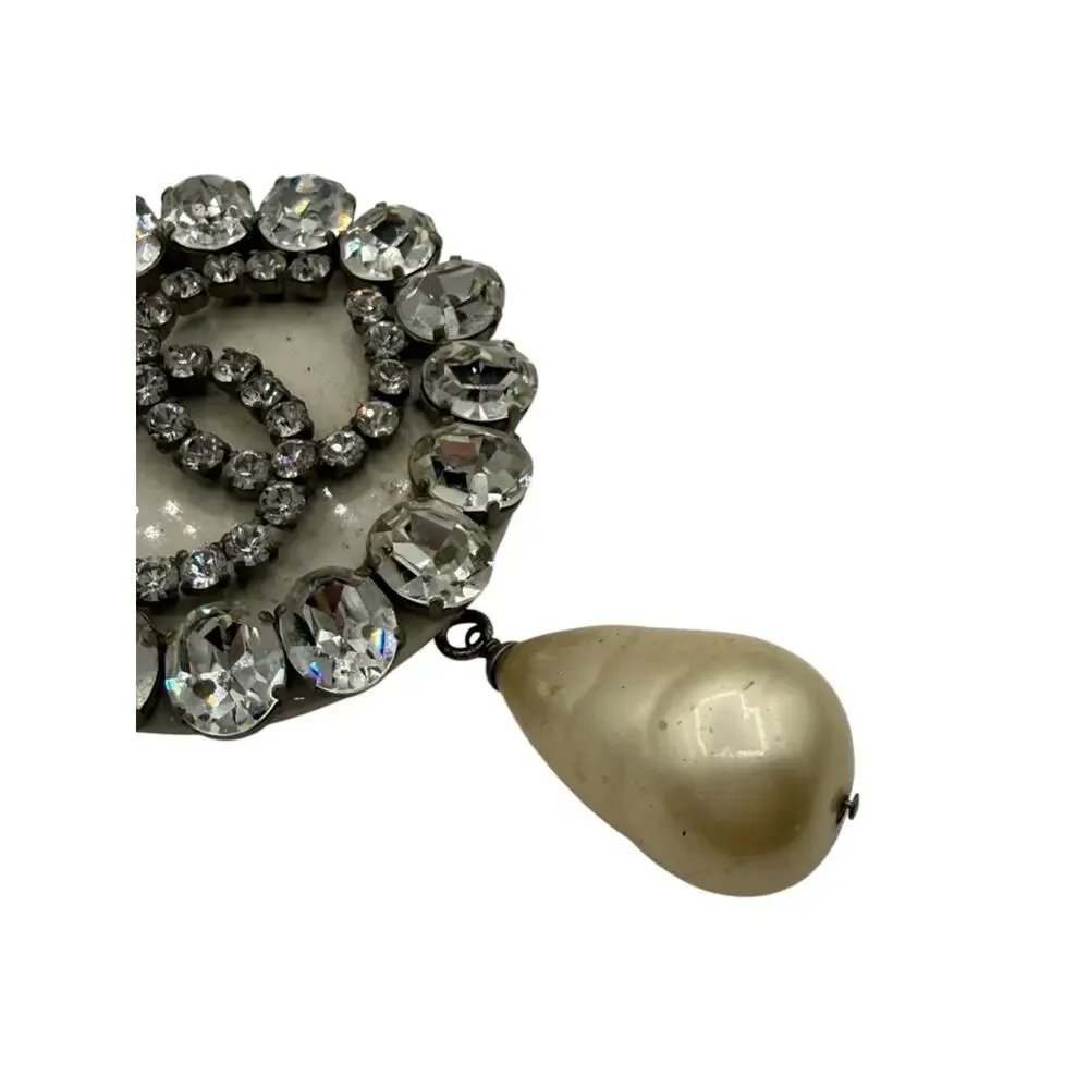 Chanel Fall 2000 Crystal CC Pearl Drop Medallion Necklace on Gunmetal Chain